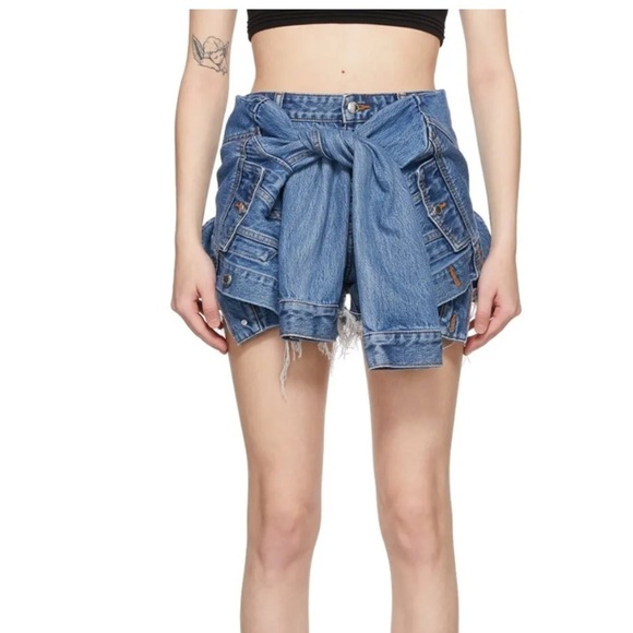 Alexander Wang Pants - ALEXANDER WANG Blue Denim Tie Front Skort